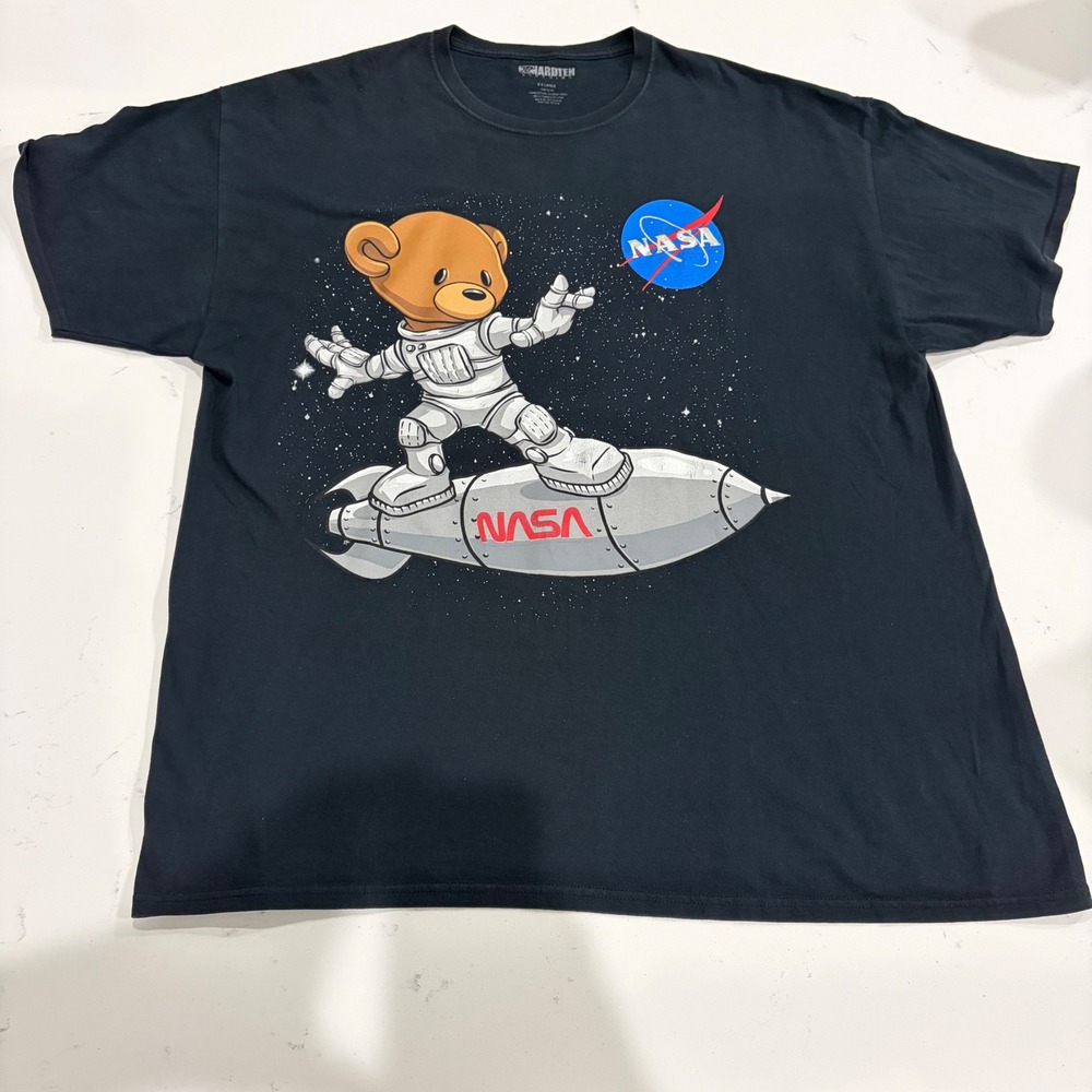 Hardten Clothing NASA Astronaut Teddy Bear Rocket Graphic T-Shirt Mens 2XL Black